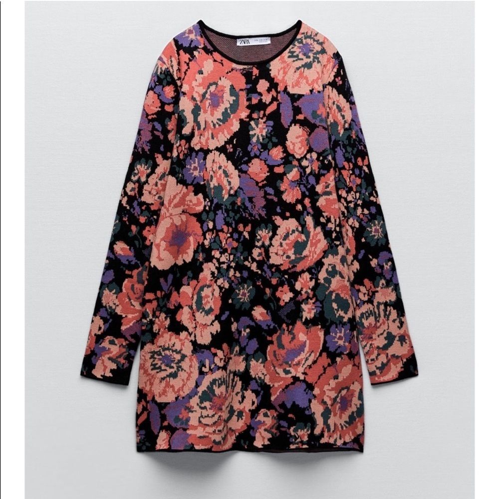 Zara Floral Sweater Dress Small